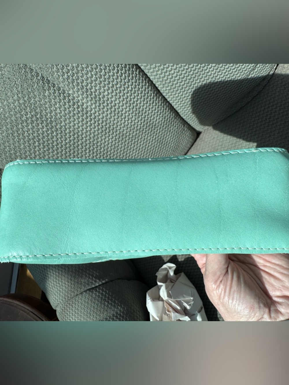 Portland Leather Mint Green Leather Zip Cosmetic Pouch - Picture 5 of 5